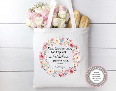 Tasche Rosenkranz Danke dass Du mir... Erzieherin KITA Abschied Einschulung Einkaufstasche Bag  Wunschname von Lüttentüddel®